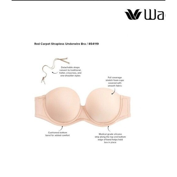 New Wacoal Size 34D Sand 854119 Red Carpet Convertible Strapless Underwire Bra - Picture 5 of 14
